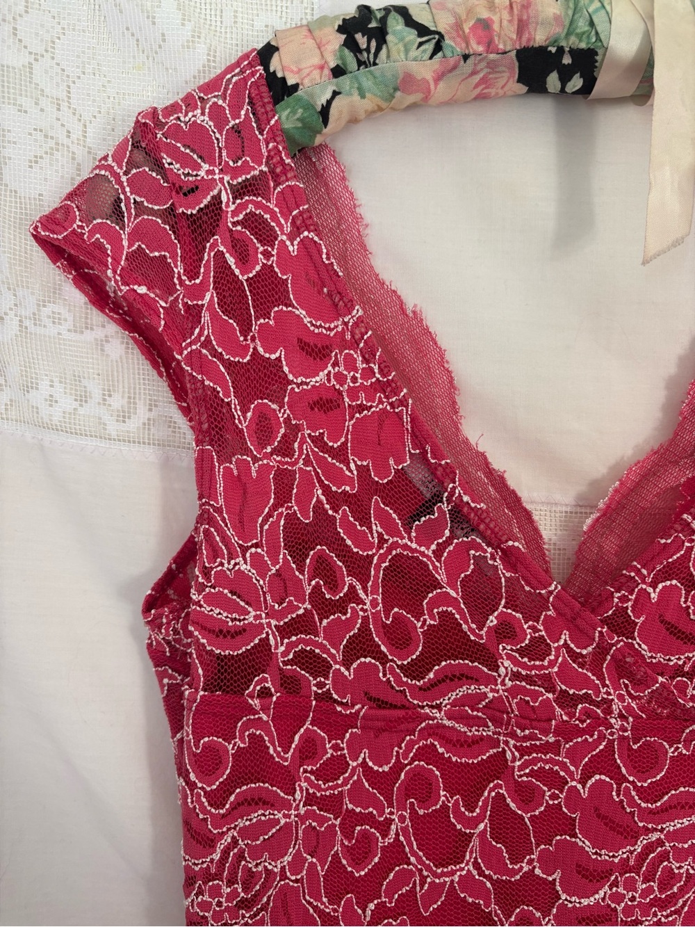 Y2K Pink Lace Textured Scallop Hem Coquette Femme Fairy Midi Dress Size S-M - Picture 14 of 16